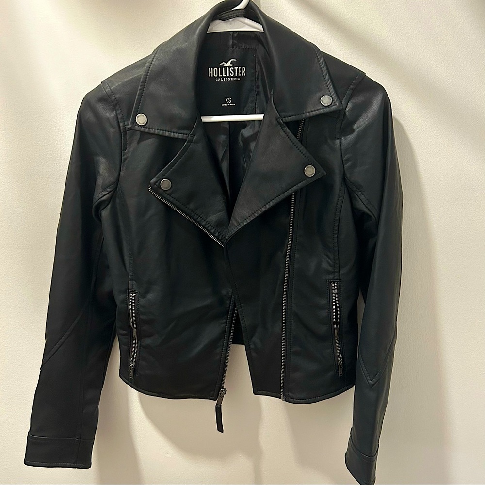 XS Black Hollister Faux Leather Moto-Jacket